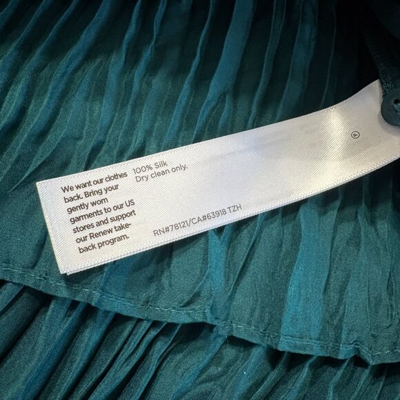 Eileen Fisher crinkle silk dress M medium Jewel Neck Tiered crushed teal aegean - Picture 8 of 9